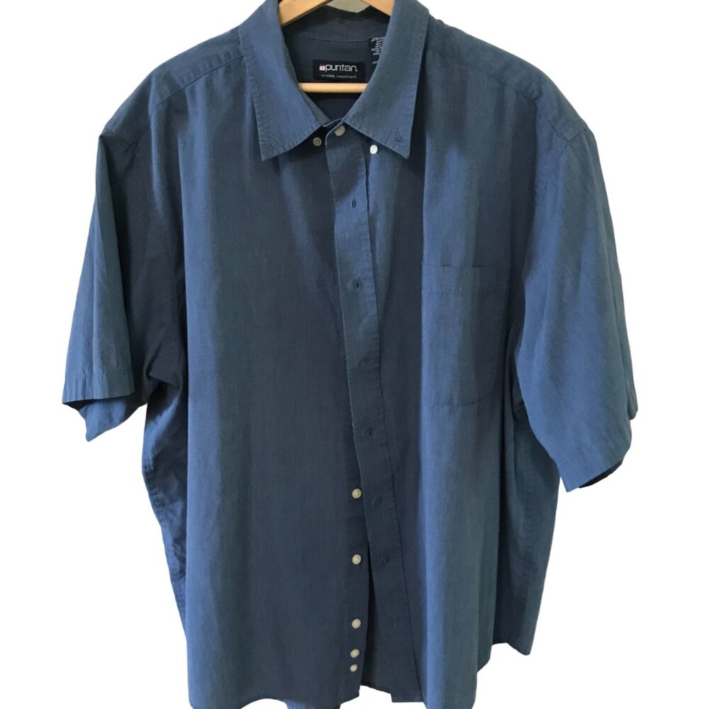 Navy Button-Down Collar Shirt Short Sleeves Puritan Men’s Size 2XL